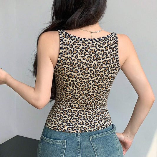 Women's Short Leopard Print Vest For Summer Wear As An Outer Layer Or Inner Layer