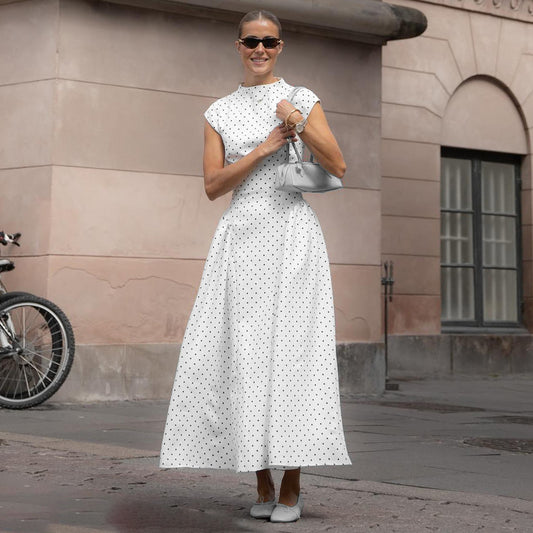 Retro Printed Sleeveless Crew Neck Hugging High Waisted Maxi Dress