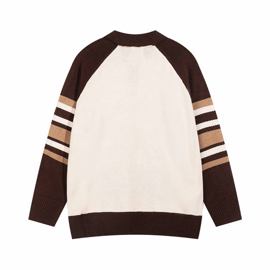 Retro Puppy Jacquard Polo Collar Contrast Color Sweater Lapel Knitwear
