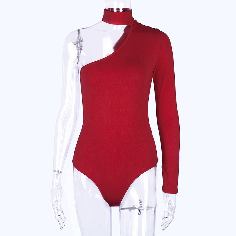 European And American Fashion Halter One-shoulder Slim Fit Slim Looking Base Jumpsuit