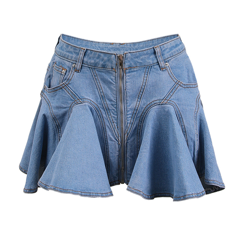 Three-dimensional Ruffled Stitching Denim Skirt