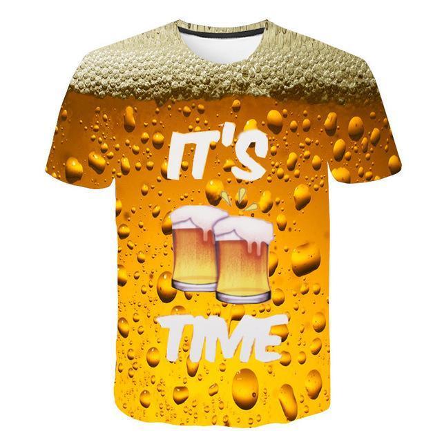 Trendy Beer 3D Digital Printing Men's Round Neck Short Sleeve T-Shirt