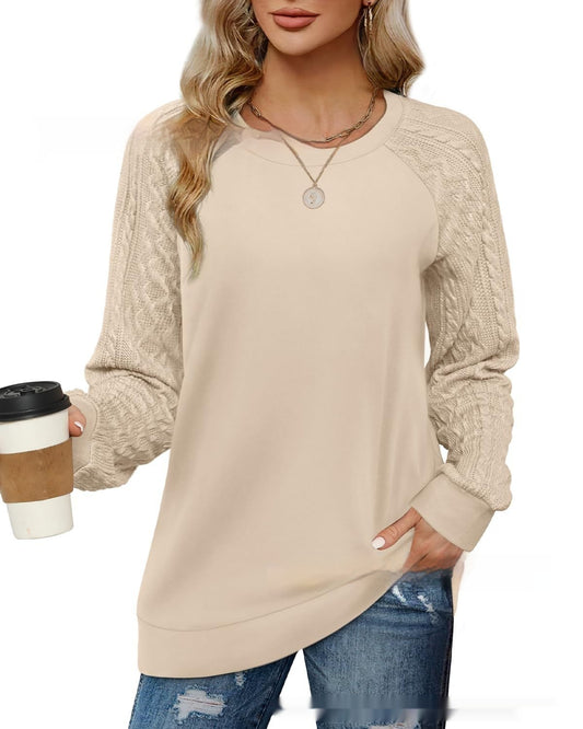 European And American Round Neck Twisted Knitted Sleeve Sweater