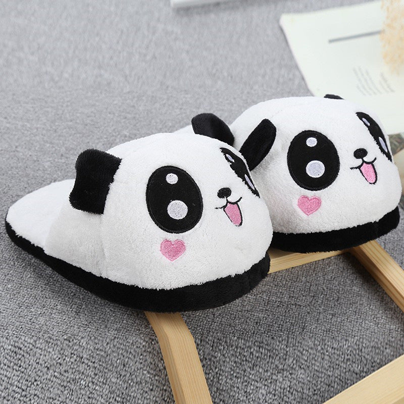Cute And Adorable Panda Heart-Shaped Cartoon Plush Closed-Toe Slippers