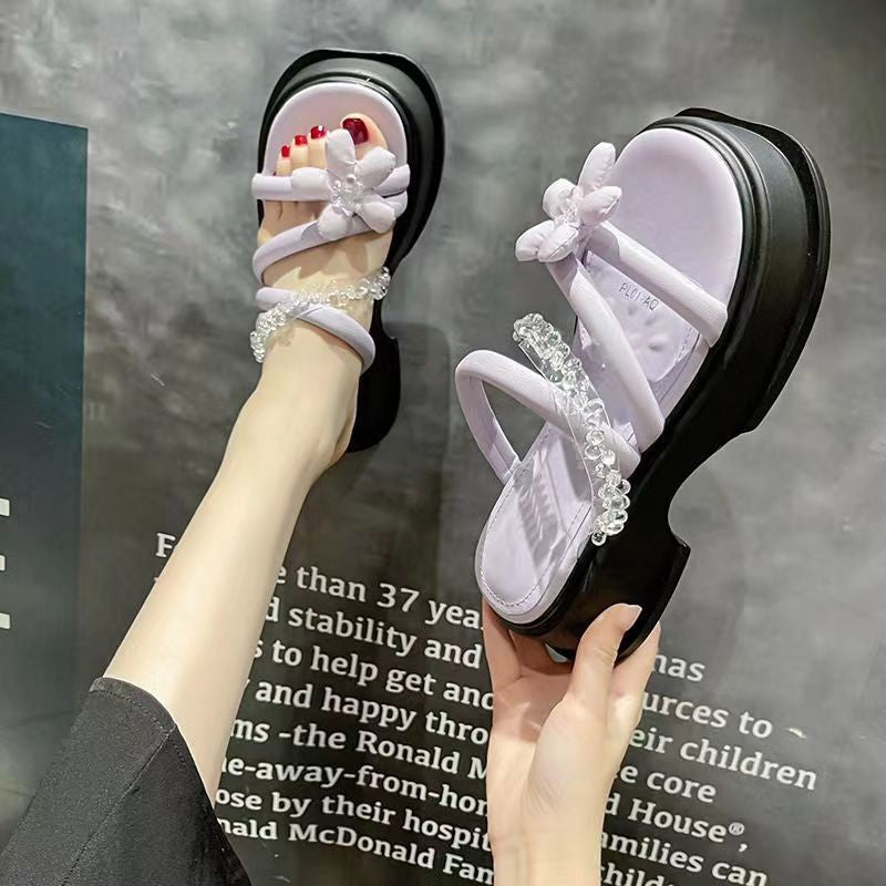 Fairy Style Flower Thick Sole Slippers