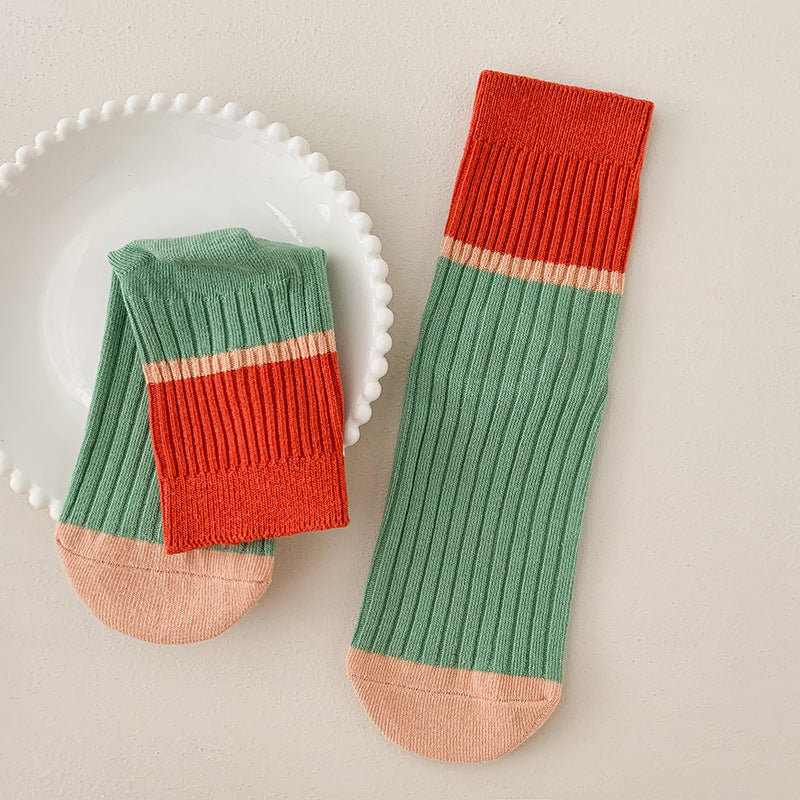 Mid-calf Socks In Colourful Japanese College Style Cotton