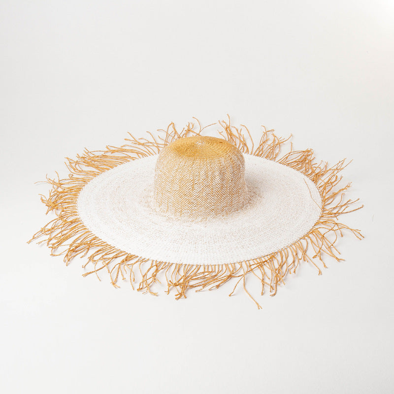 Outdoor Sunscreen Fur Brim Round Top Large Brim Straw Hat