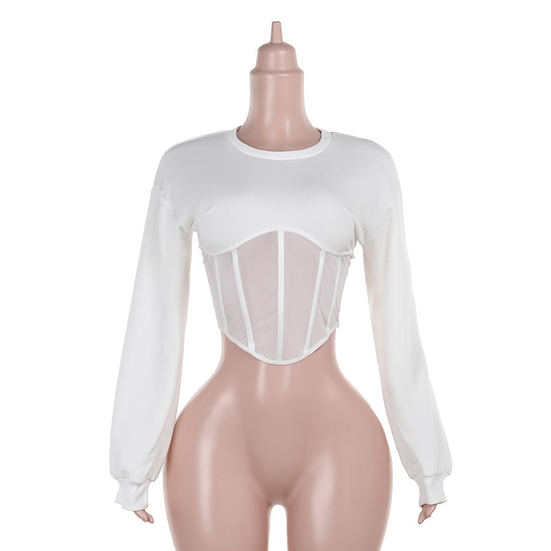 Women's Autumn Round Neck Loose Long Sleeves Waist-tight Sweater