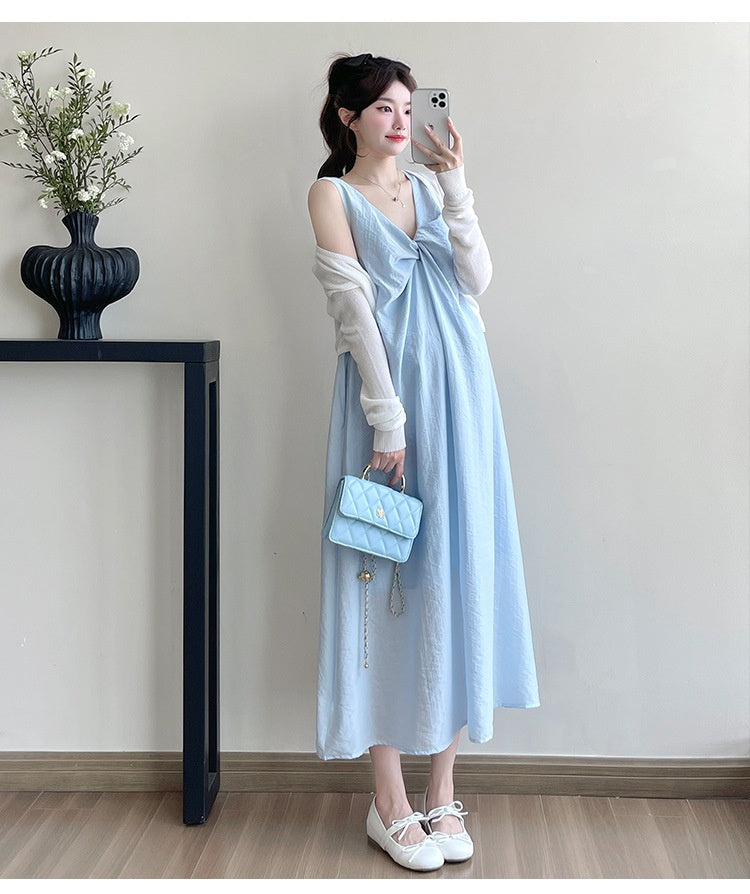 Stylish V-neck Twisted-knot Comfy Two-piece Dress Set