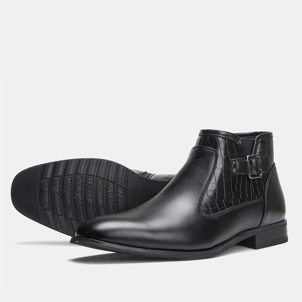 Men's Belt Buckle Side Zipper Plush Boots