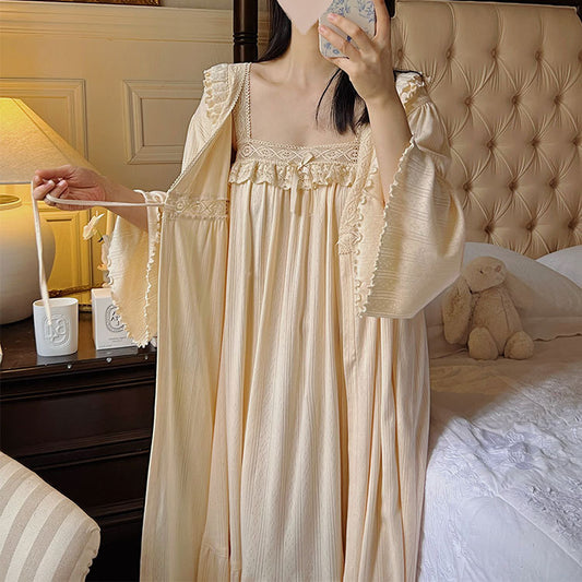 Retro French-style Sweet Camisole Nightgown Two-piece Set