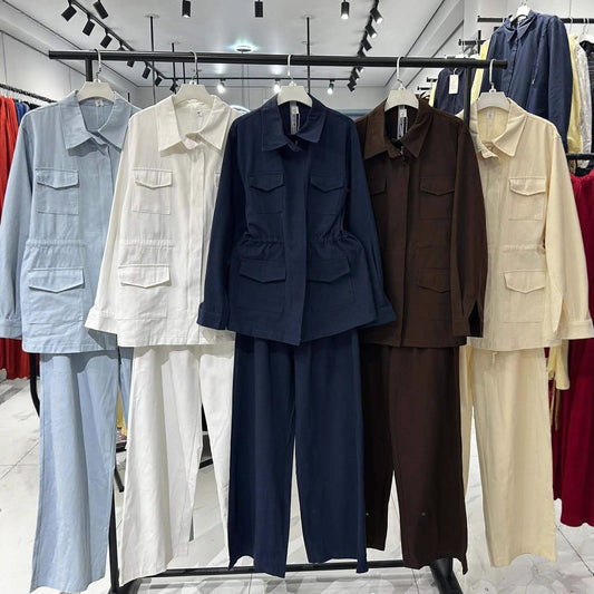 Denim Long-sleeve Button-up Retro Casual Pants Workwear Fashion Set