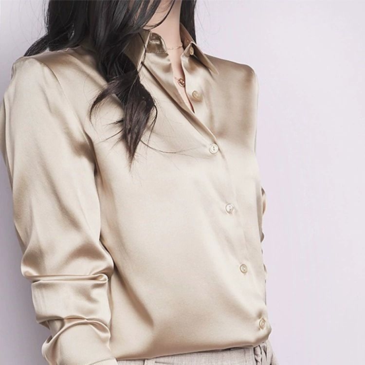 French-style Sophisticated Satin Faux-silk Blouse For Women