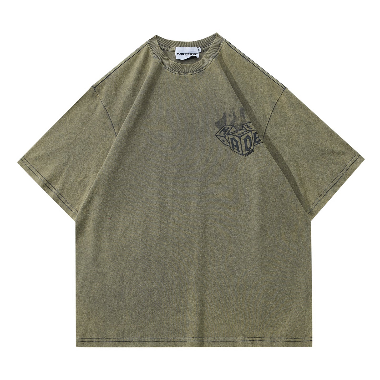 Street Retro Men's Flame Dice Printed Short Sleeve