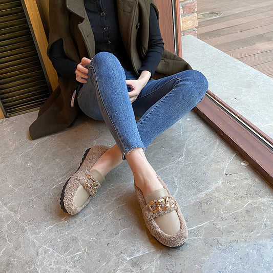 Women Winter Outer Wear Thick Soled Plus Velvet Slippers