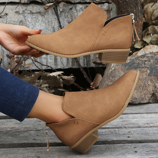 Women's Chunky Heel Zipper Back Women's Ankle Boots