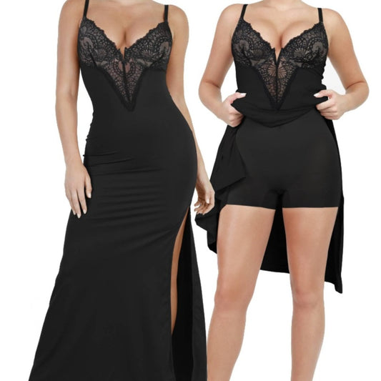 Lace See-through Gathered Belly Contracting And Close-fitting Jumpsuit Dress