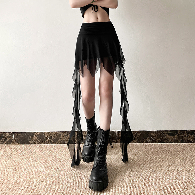 Women's Solid Color Slim Street High Waist Voile A- Line Skirt