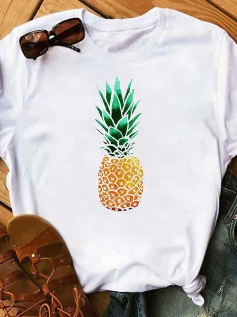 Dame T-shirt Mode Ananas Print Top