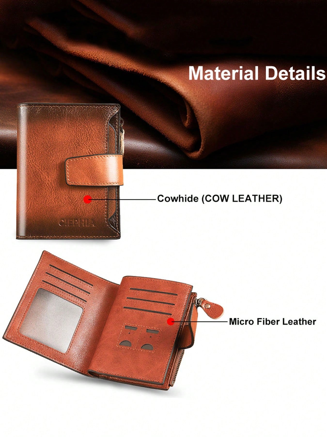 Vintage Genuine Leather Men'S Wallet with RFID Protection 12 Card Slots 2 Large Cash Compartments 1 Zippered Coin Pocket 2 SIM Card Slots for Men Wallet Purse Wallet Men Wallet Leather Small Wallet RFID Wallet