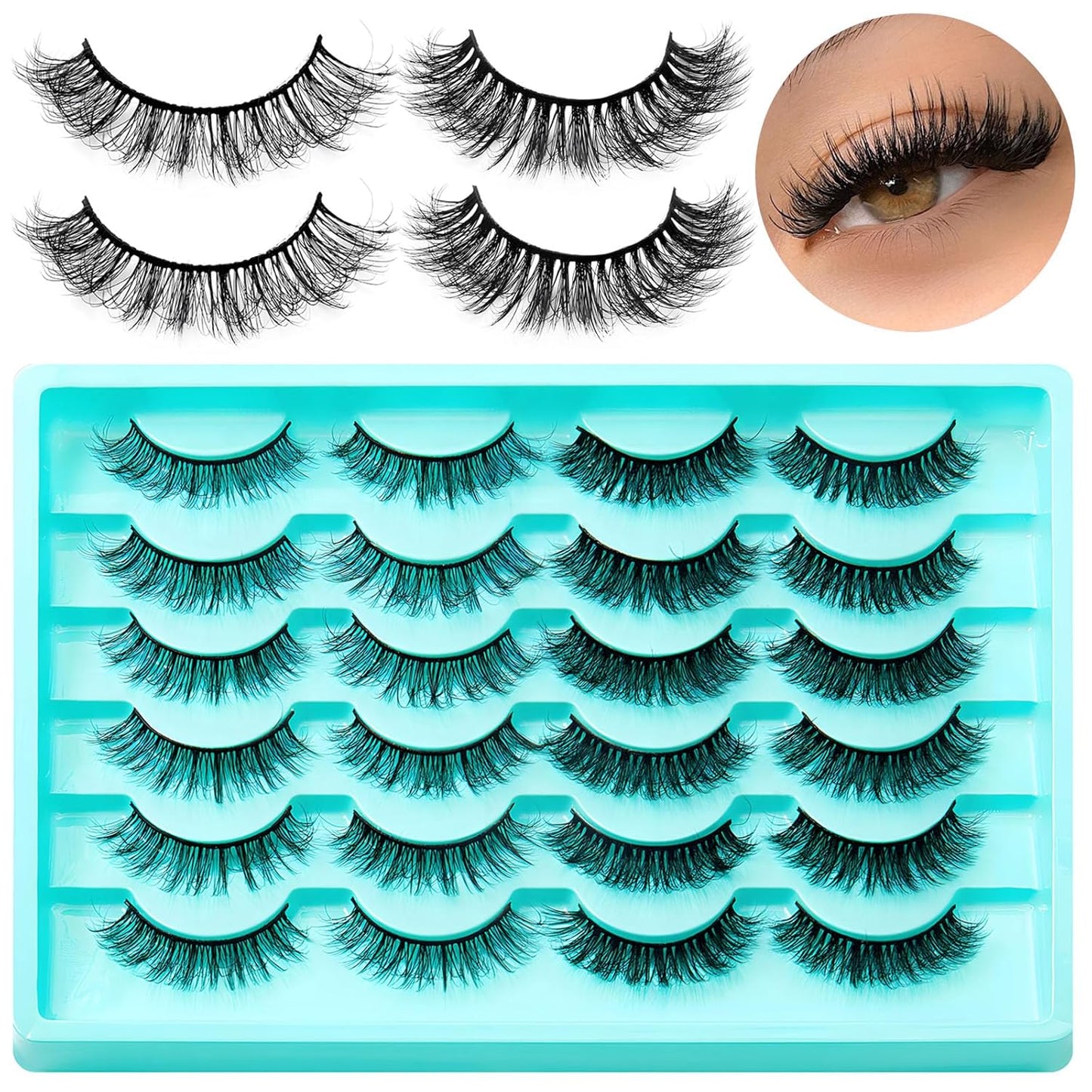 12 Pairs Faux Mink Lashes Wispy Lashes 6D Curly False Eyelashes Flully Eye Lash Extesnion Cat Eye Fake Lashes 2 Style Pack Natural Look Fake Eyelash with Tweezers for Women Girls