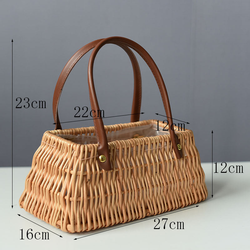 Handicraft Rattan Wicker Portable Flower Arrangement Basket
