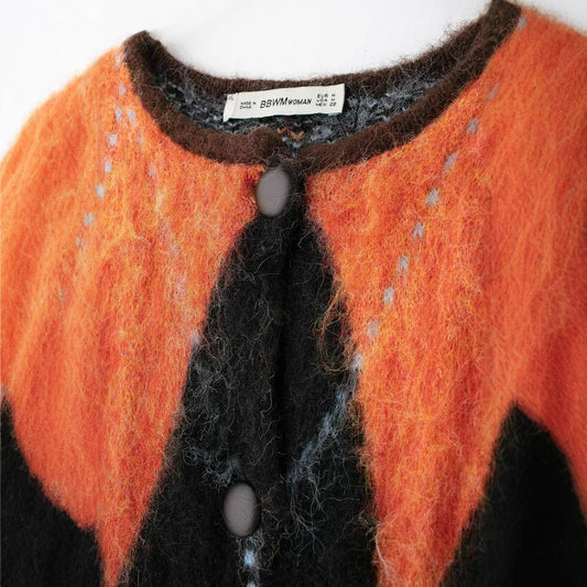 Women's Square Collar Knitted Jacquard Cardigan
