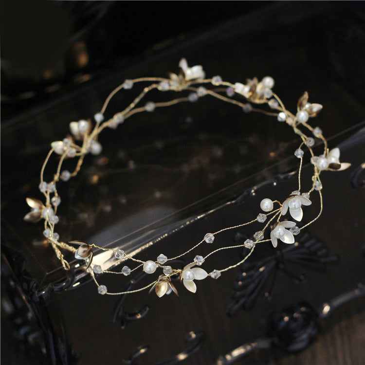 Korean Handmade Flower Beading Bridal Headdress Hair Band Elegant