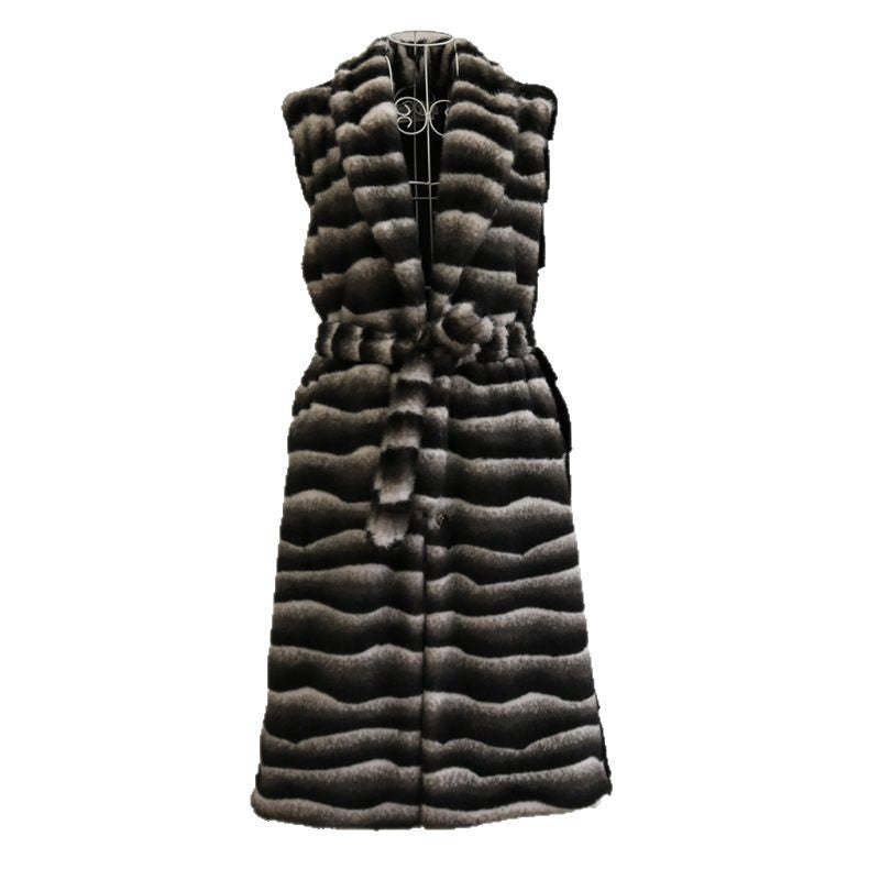 Warm Large Lapel Zebra Belt Plus Size Vest