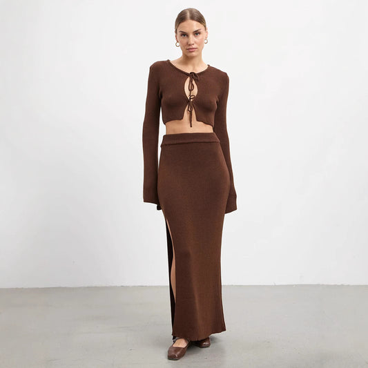 Cross-border Lace-up Long-Sleeve Midi Skirt Set European And American Style