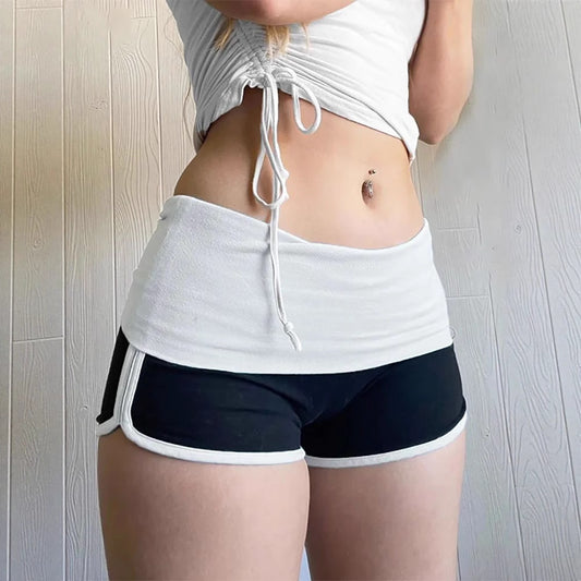 Womens Sexy Sassy Low-Waist Sporty Contrast-Color Shorts