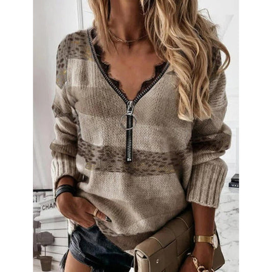 Autumn And Winter Stitching Striped Sweater Top