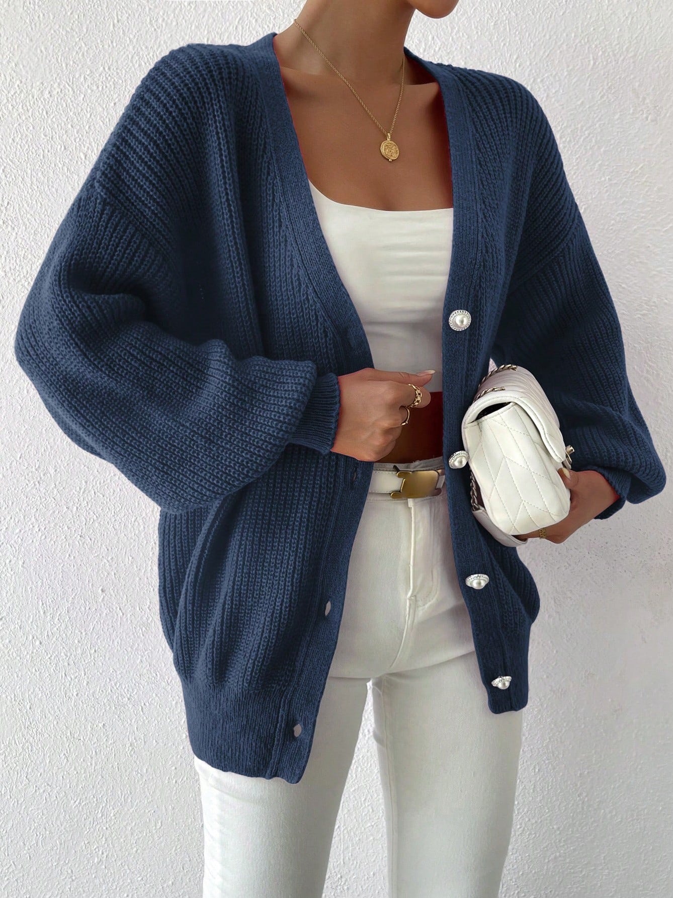 Women's Solid Color Loose-fitting Large Size Knitted Cardigan Sweater