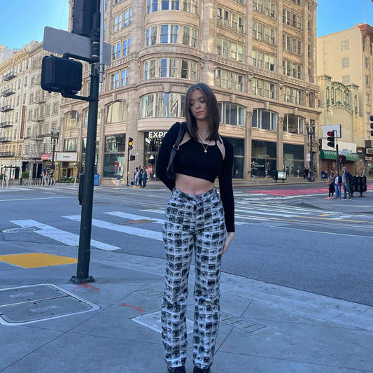 Women's Loose Casual Eye Print High Waist Pants