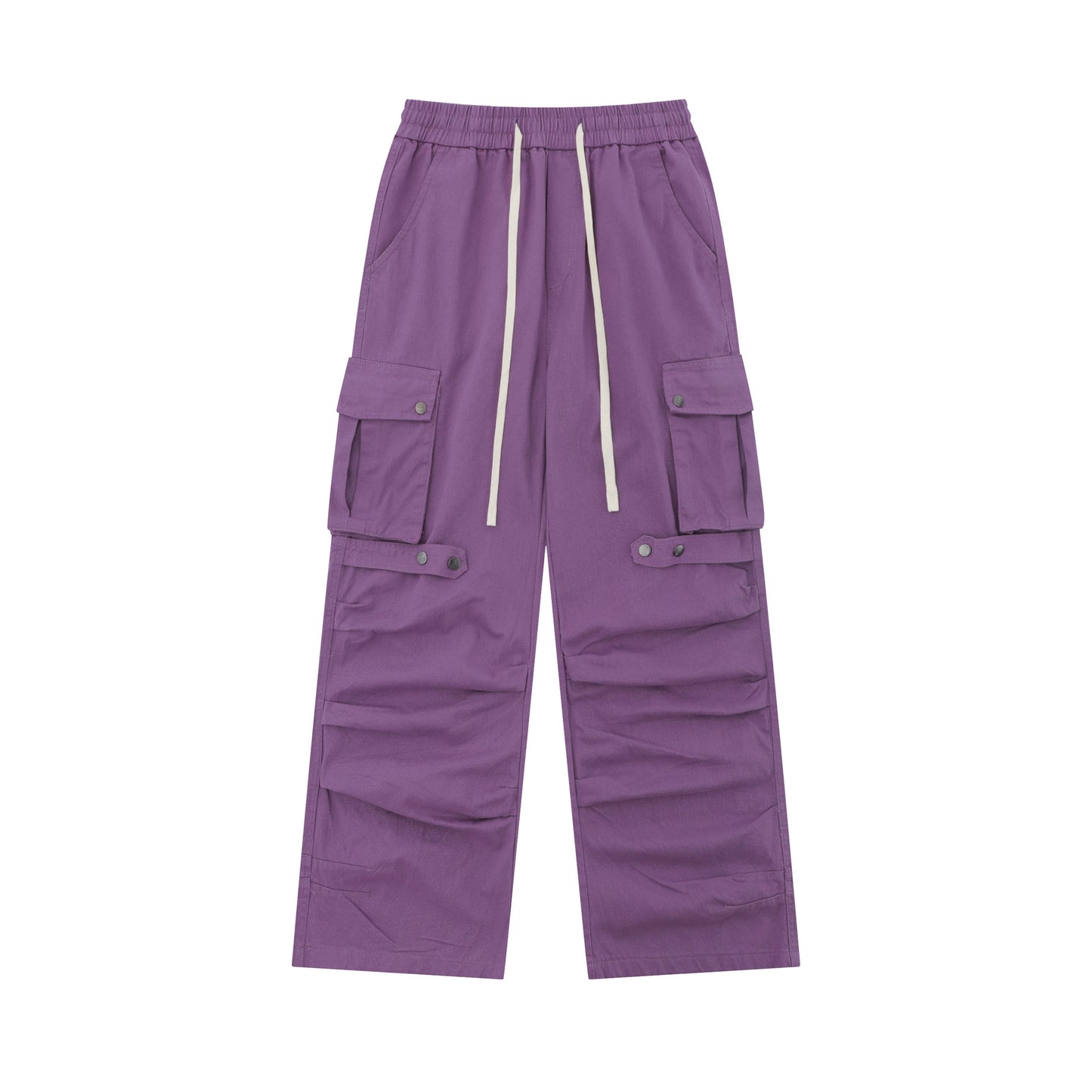 Pleated Elastic Waist Retro Wide Leg Workwear Pants