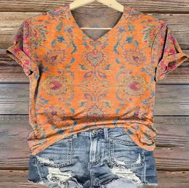 Creative 3D Digital Printing Loose Casual Women's V-neck T-shirt