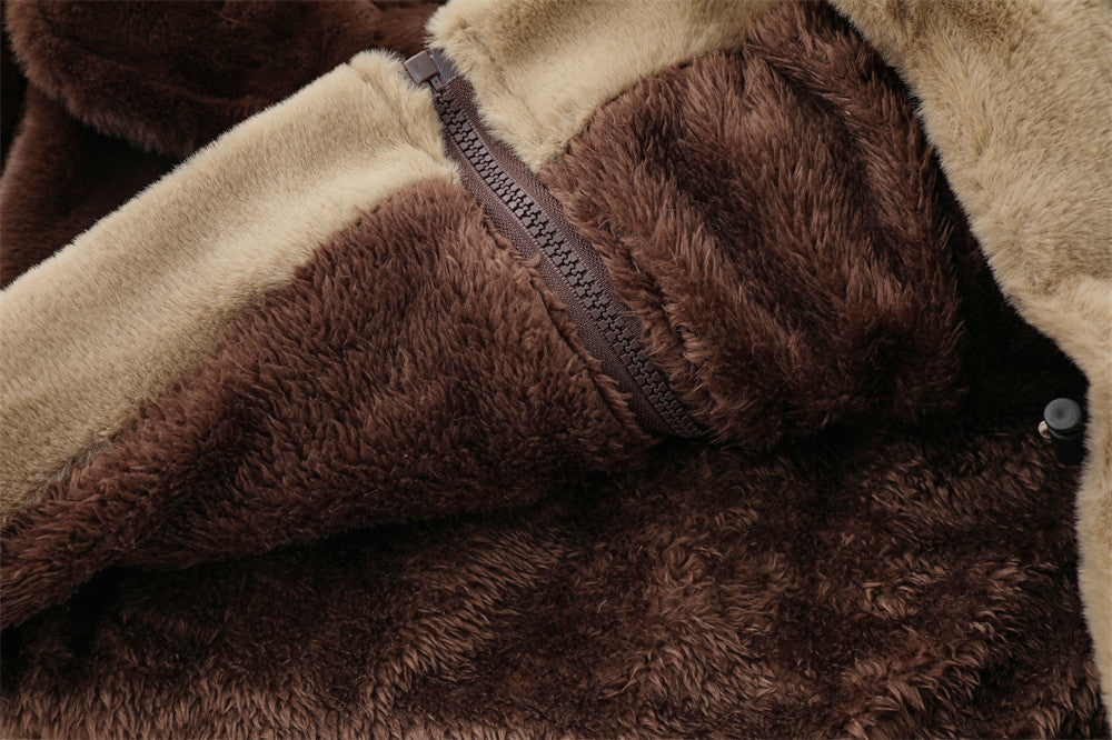 Cute Embroidered Bear Ear Hooded Lamb Plush Coat