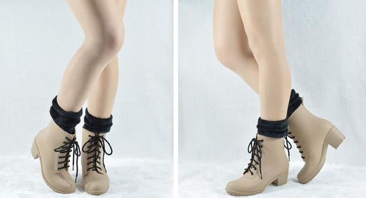 Mid-tube Warm And Frosted High-heeled Martin Rain Boots