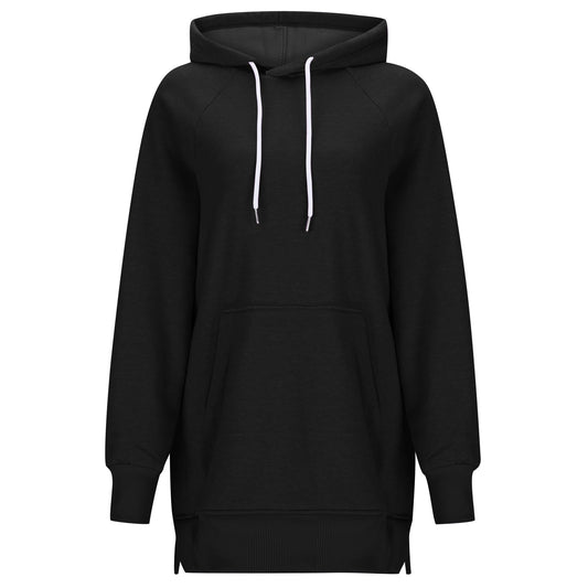 Dame ensfarvet sweater med hætte, slidser ved skuldrene og ærmer