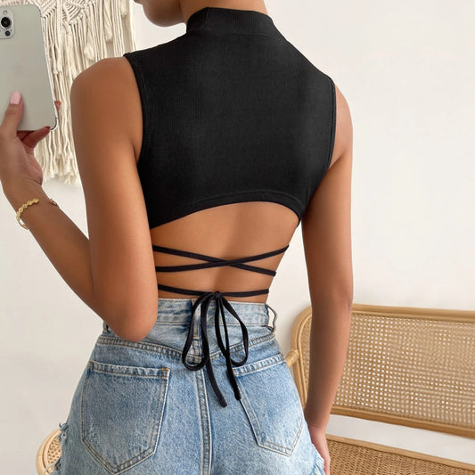 New Slim-fit Solid Color Short-sleeveless Top For Women