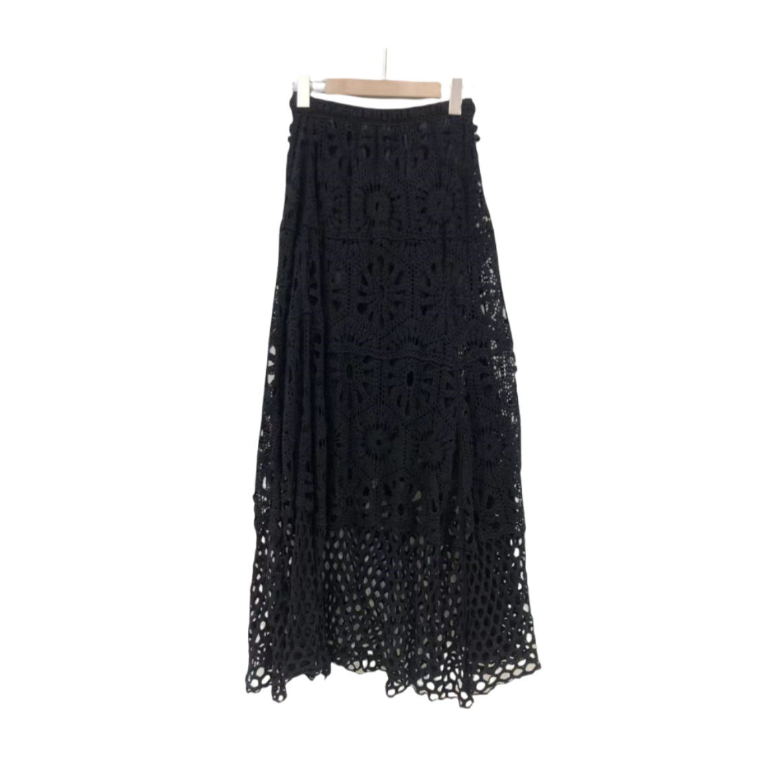 Lace Patchwork A- Line Skirt Holiday Style Hollow-out Midi Dress