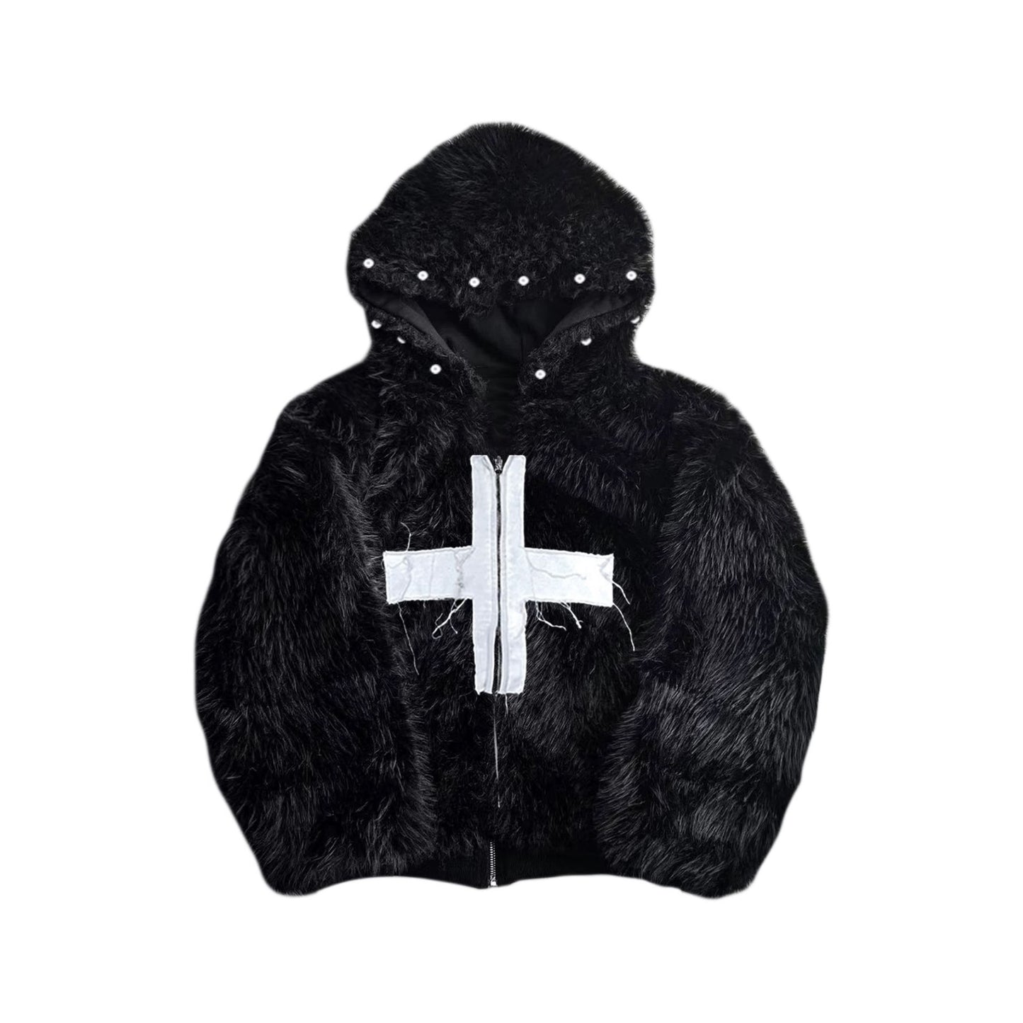Street Furry Hooded Zip-up Reversible Jacket