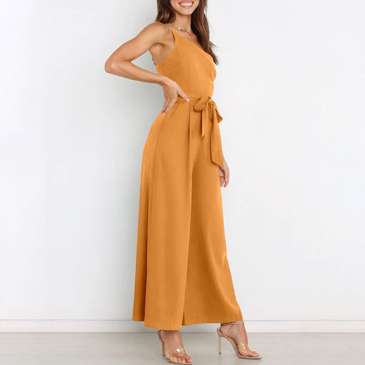 Women's Solid Color Lace-up Jumpsuit