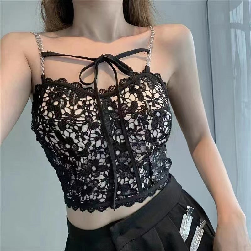 Hollow Lace Collarbone Back Fixed Chest Pad
