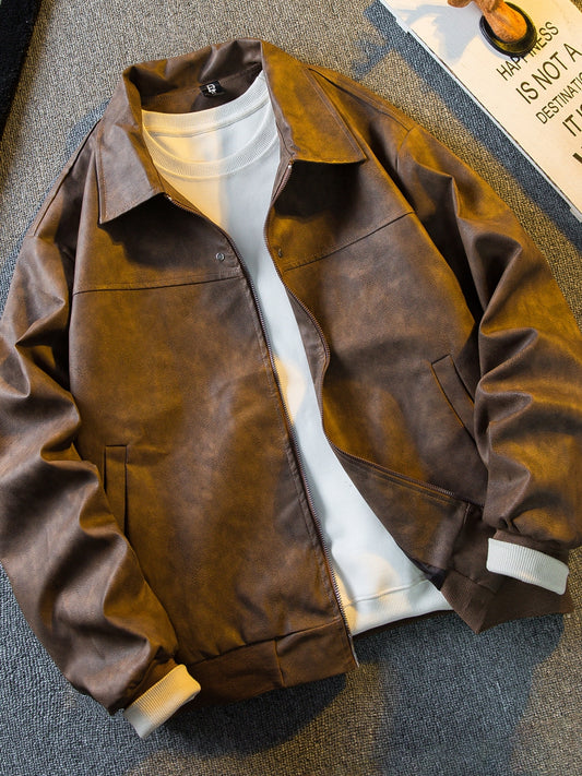 Vintage Short Leather Jacket Man