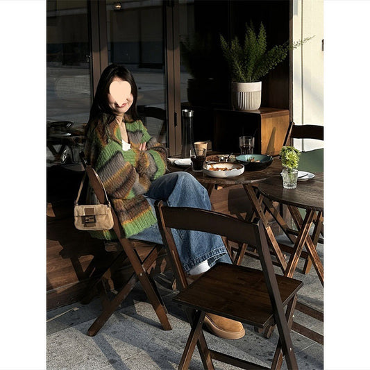 Women's Colorful Striped Knitted Cardigan Coat