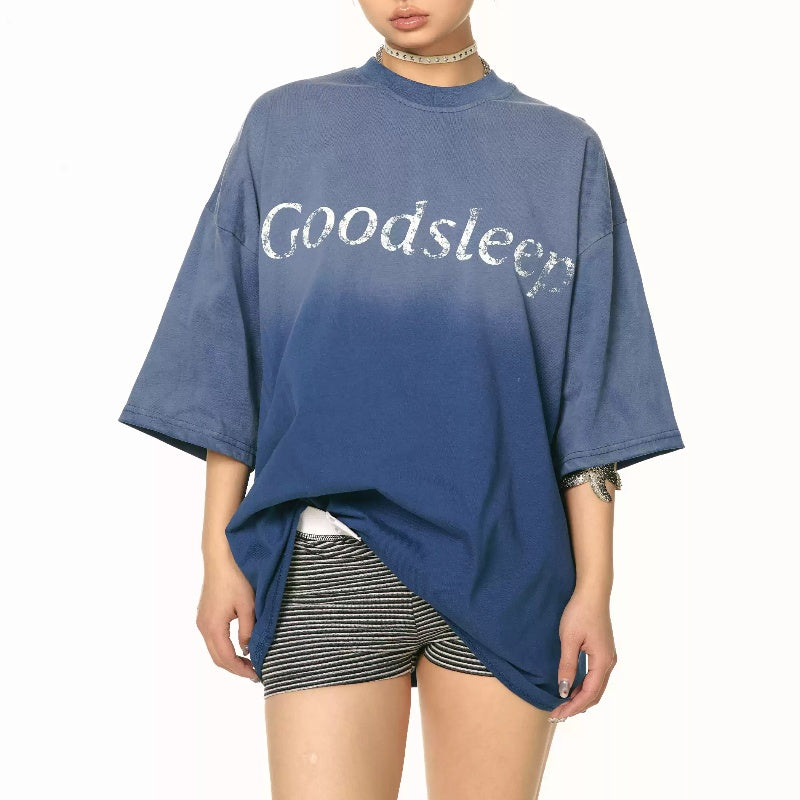 Women's Letter Gradient Short-sleeved T-shirt Summer Loose