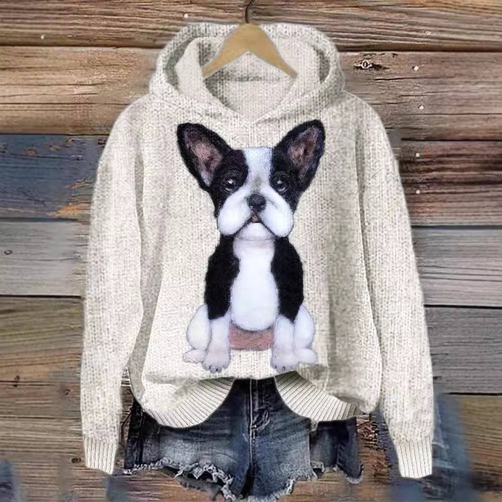 Thick Needle Fabric Women's Hooded Sweater Simple Style