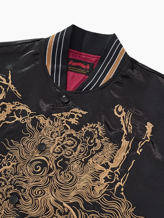 Heavy Duty Embroidered Peony And Kylin Mens Casual Baseball Jacket