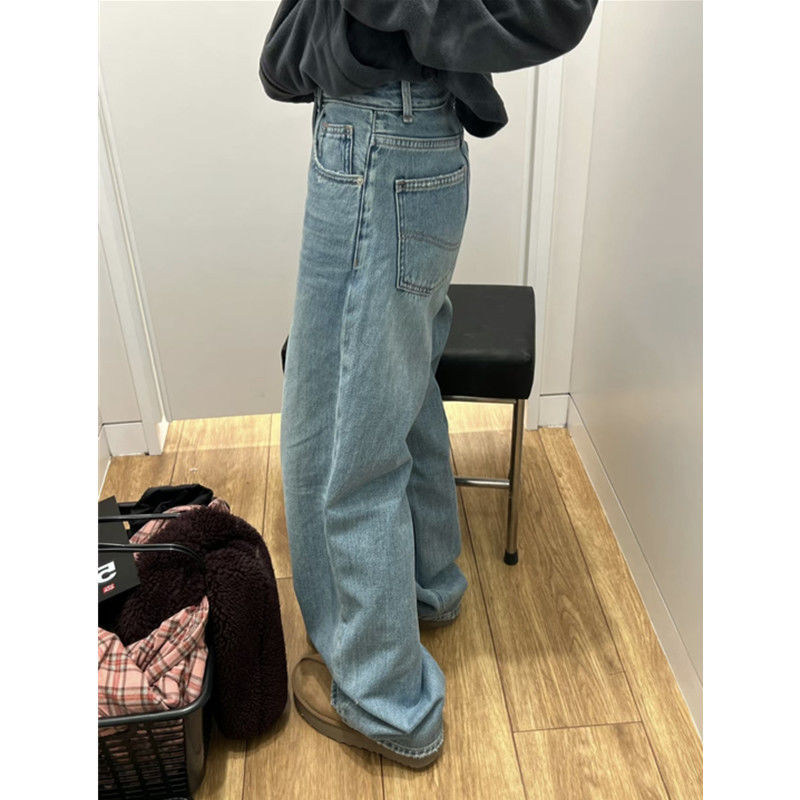 Straight Jeans Women's Retro Loose Plus Size High Waist Wide Leg Pants